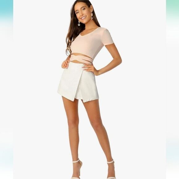 WDIRARA White Casual Mid Waist Zip Back Split Front Summer Solid Wrap Skort Larg - Picture 1 of 10